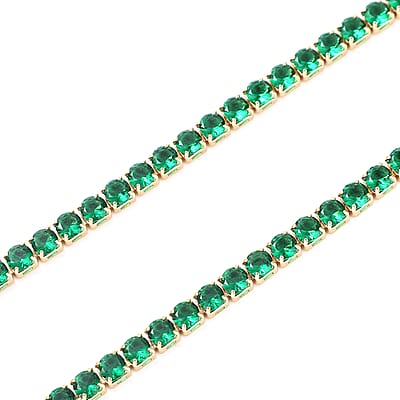 Simulated Emerald Tennis Bolo Necklace 18 Inches in Goldtone