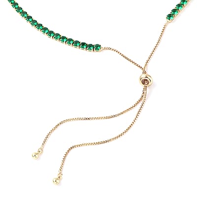 Simulated Emerald Tennis Bolo Necklace 18 Inches in Goldtone