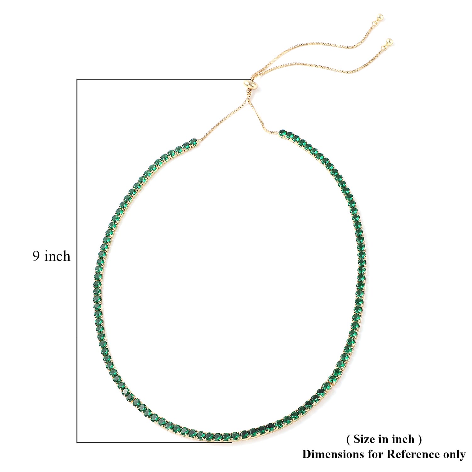 Simulated Emerald Tennis Bolo Necklace 18 Inches in Goldtone