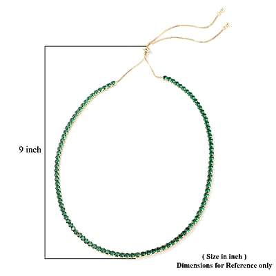 Simulated Emerald Tennis Bolo Necklace 18 Inches in Goldtone