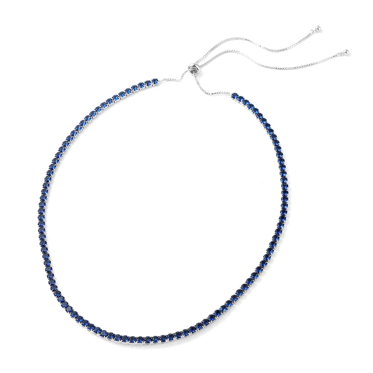 Simulated Blue Sapphire Tennis Bolo Necklace 18 Inches in Silvertone image number 0