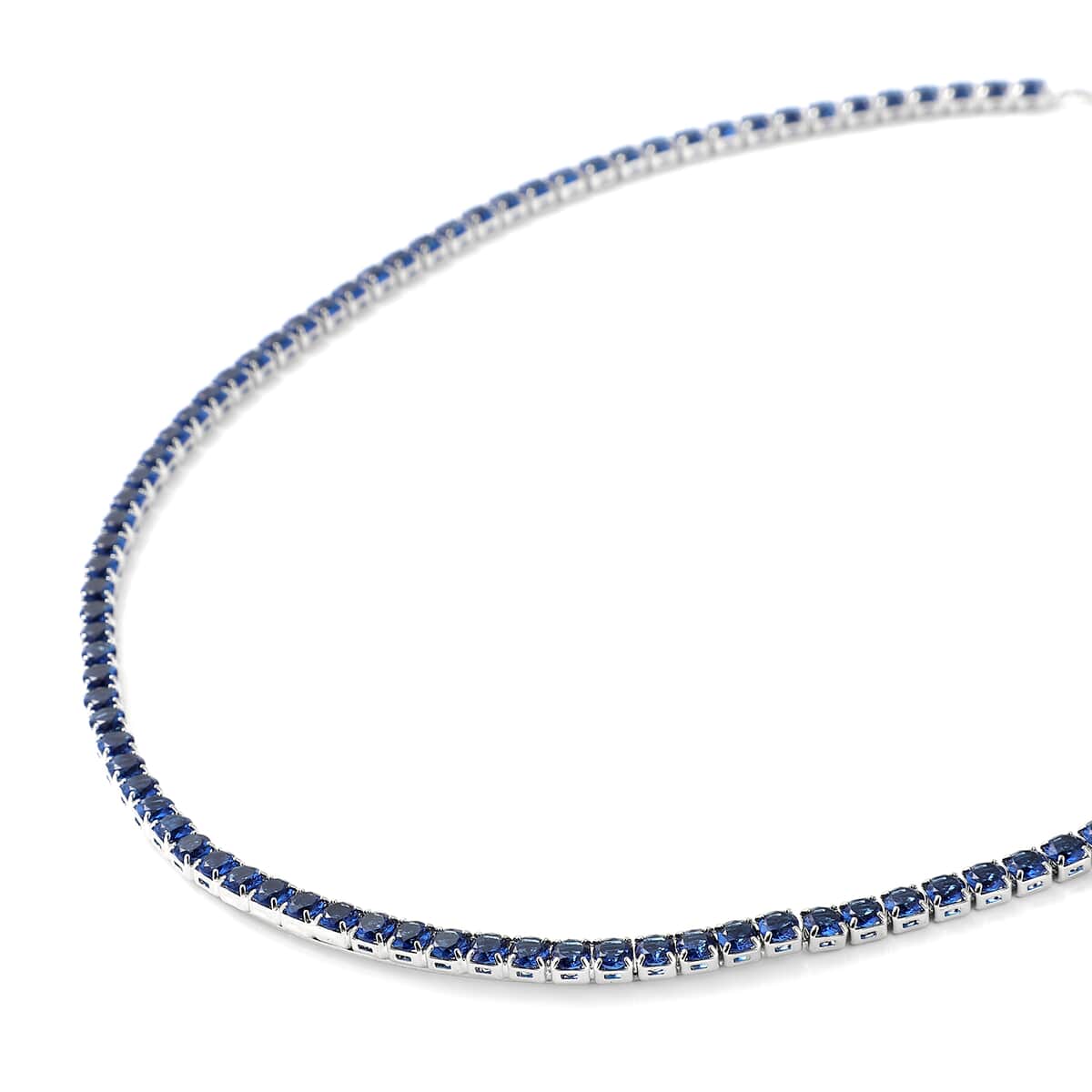 Simulated Blue Sapphire Tennis Bolo Necklace 18 Inches in Silvertone image number 2