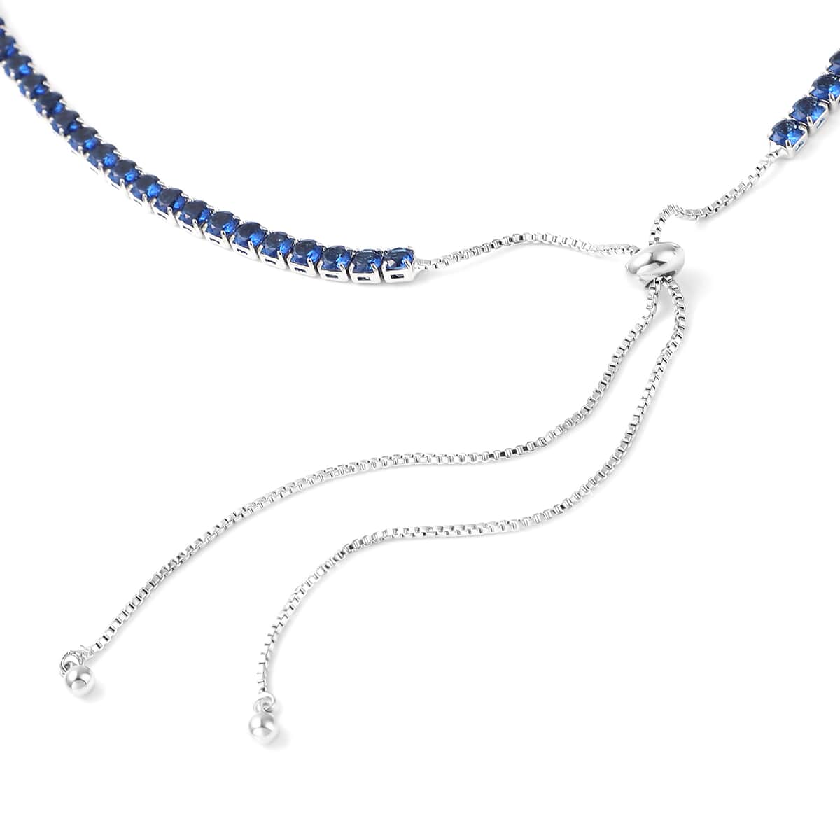 Simulated Blue Sapphire Tennis Bolo Necklace 18 Inches in Silvertone image number 4