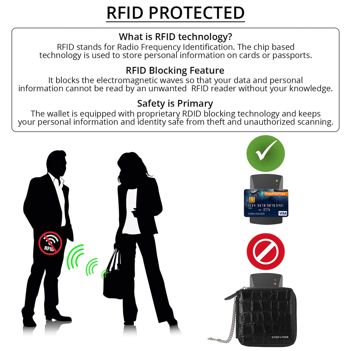 Presidential Deal UNION CODE Black Croco Embossed 100% Genuine Leather RFID Wallet image number 1