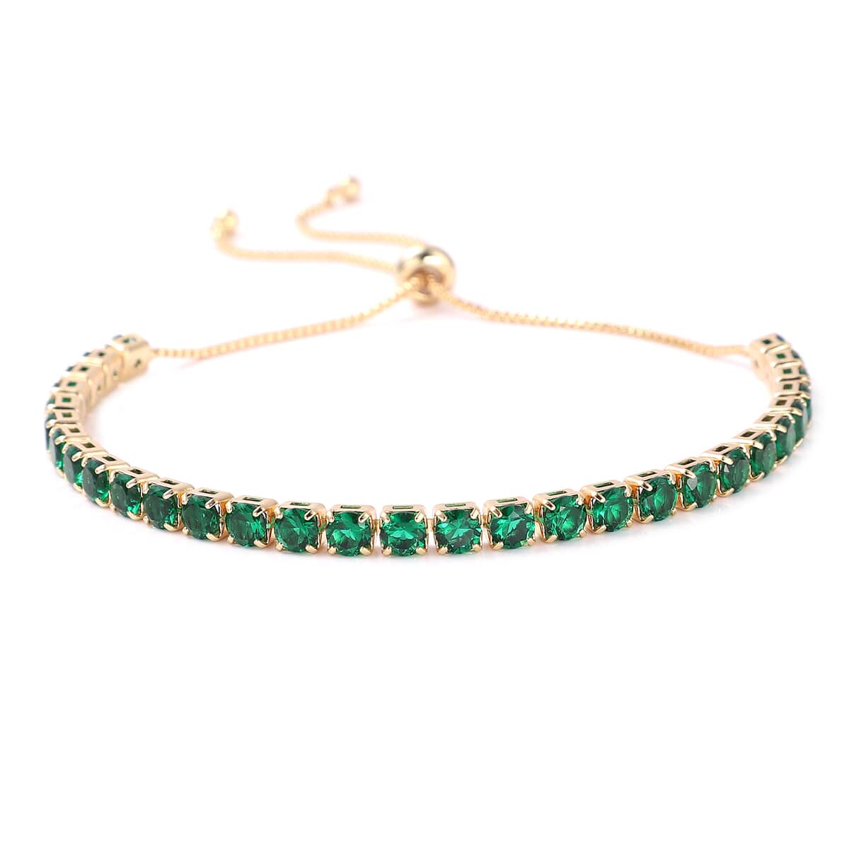 Simulated Green Diamond Bolo Bracelet in Goldtone image number 0