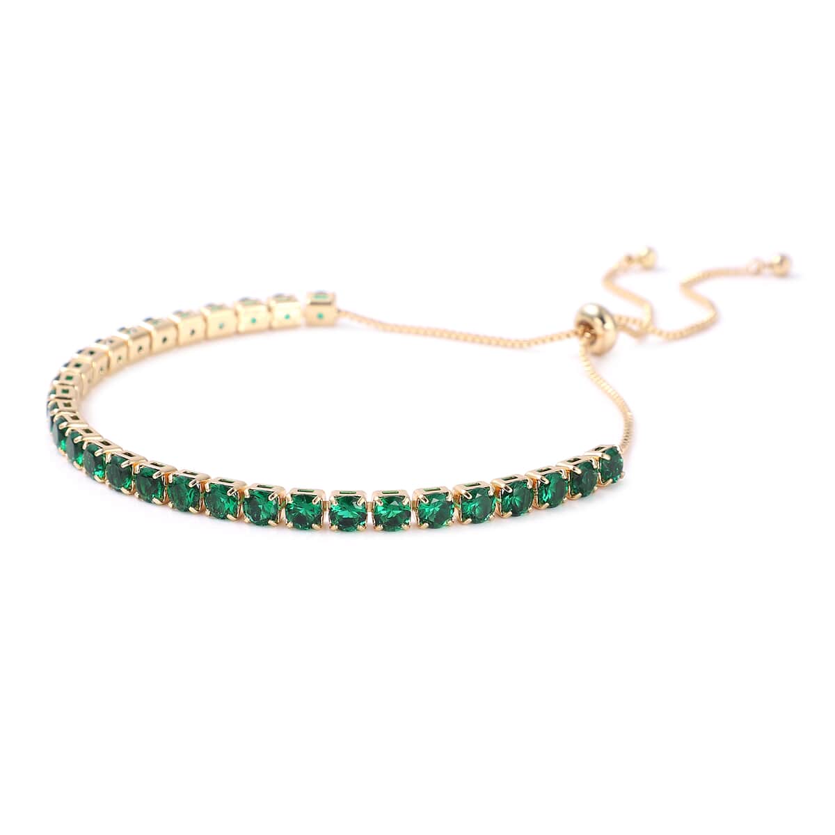 Simulated Green Diamond Bolo Bracelet in Goldtone image number 2