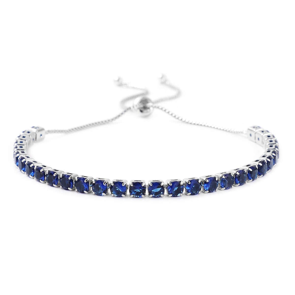 Simulated Blue Diamond Bolo Bracelet in Silvertone image number 2
