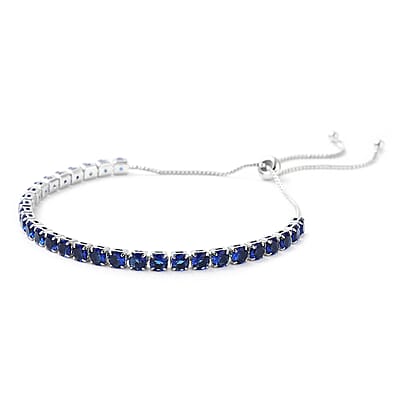 Simulated Blue Diamond Bolo Bracelet in Silvertone