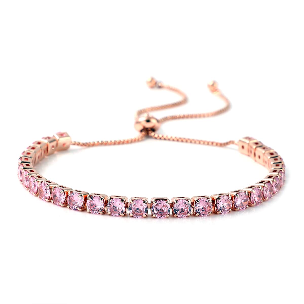 Simulated Pink Diamond Bolo Bracelet in Rosetone image number 0