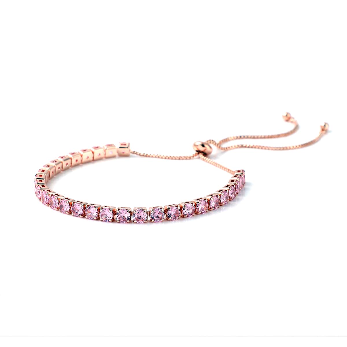 Simulated Pink Diamond Bolo Bracelet in Rosetone image number 2