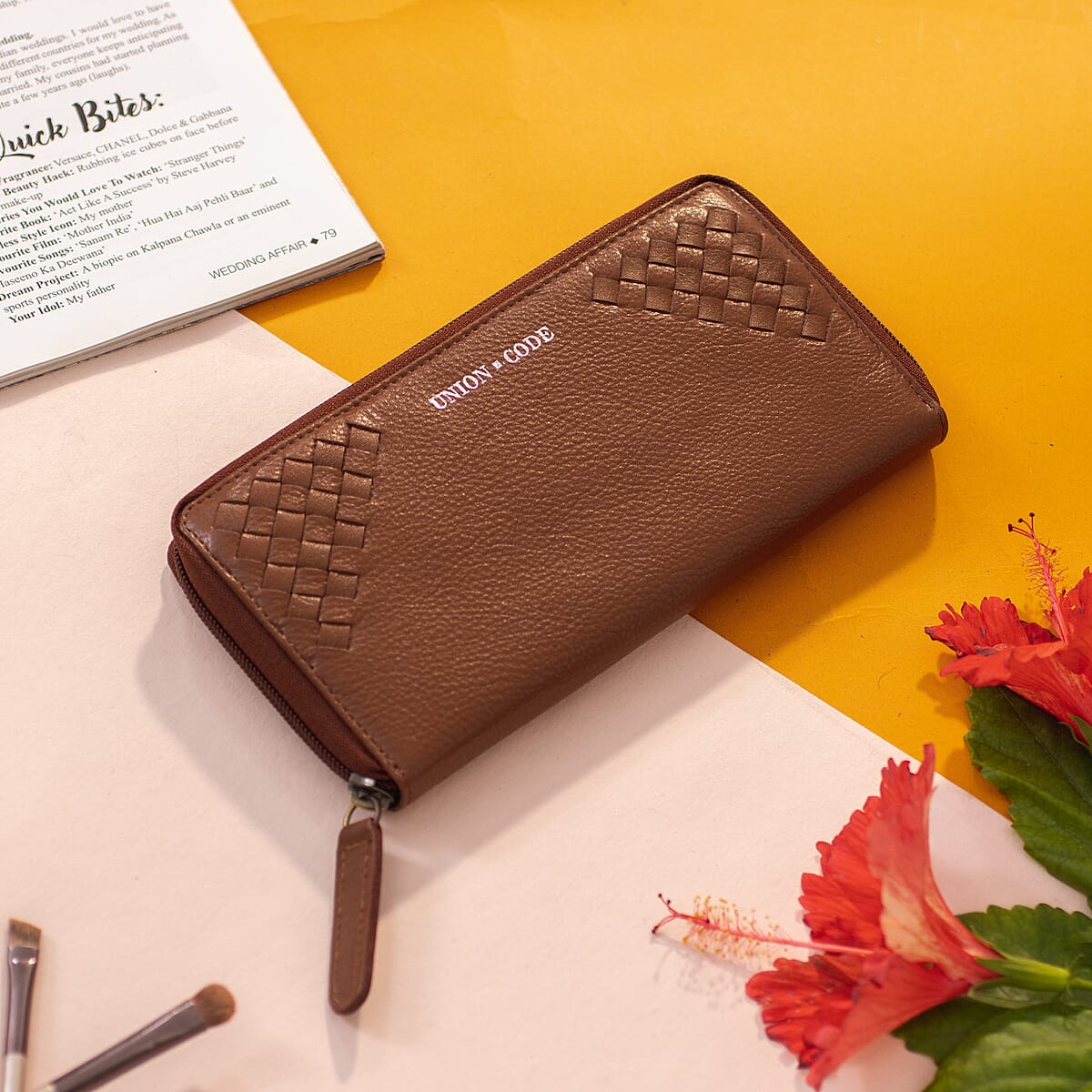 Union Code Dark Cognac 100% Genuine Leather RFID Wallet image number 1