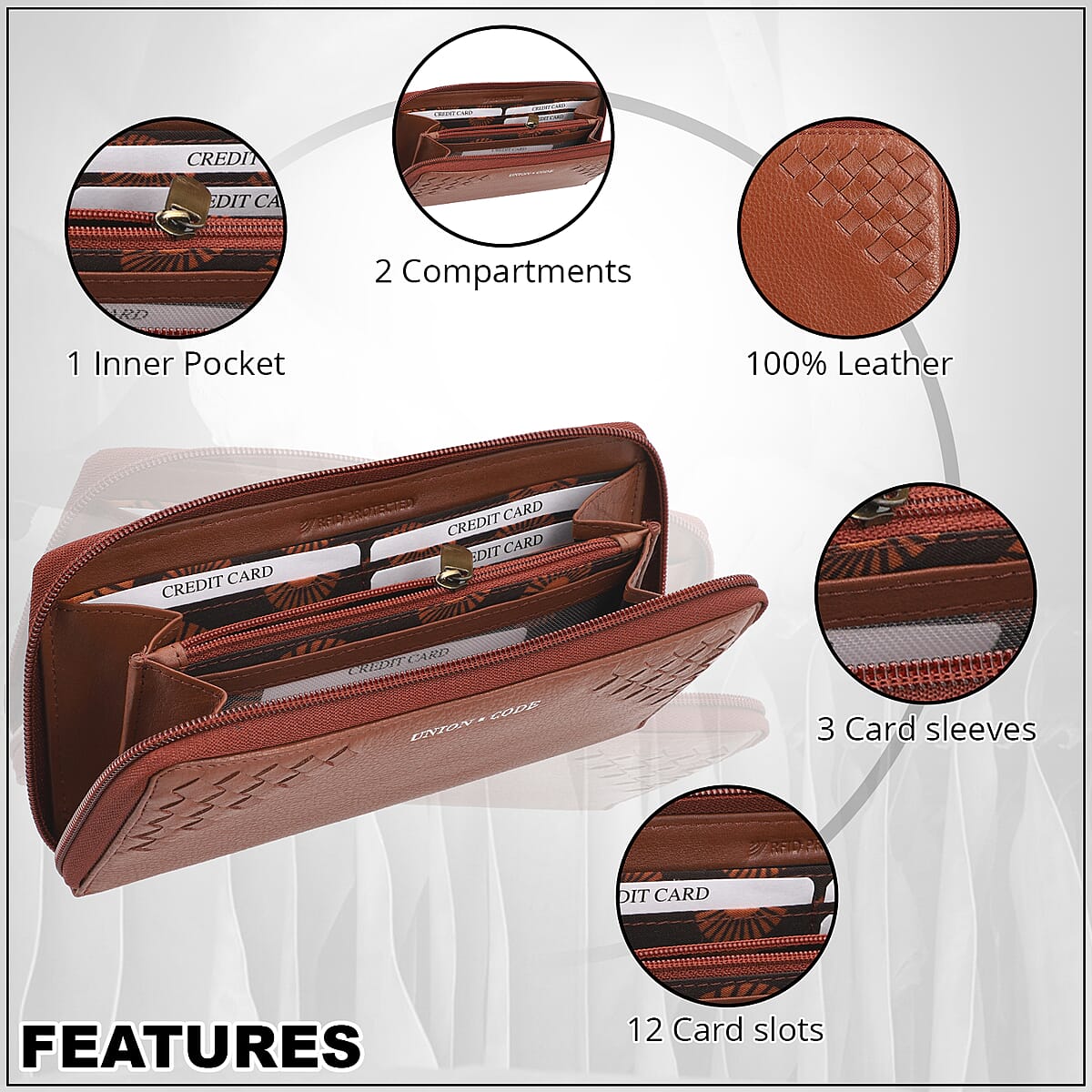 Union Code Dark Cognac 100% Genuine Leather RFID Wallet image number 3