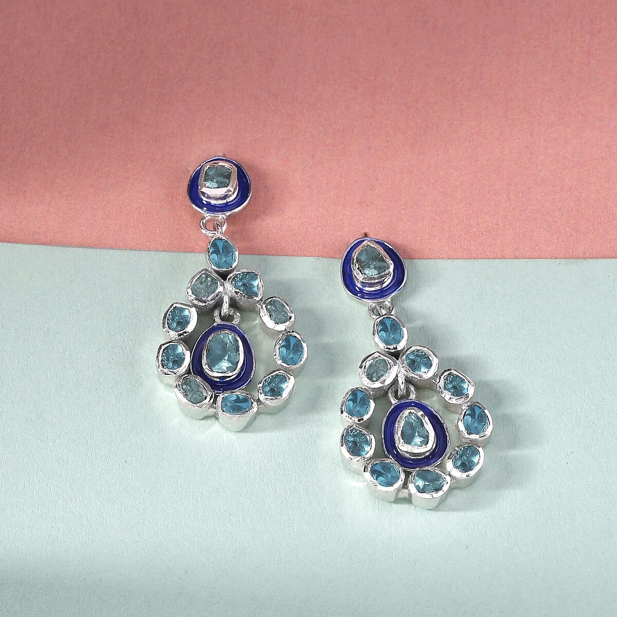 ARTISTRY Polki Collection 1.50 ctw Polki Diamond & Enameled Earrings in Platinum Over Sterling Silver image number 1