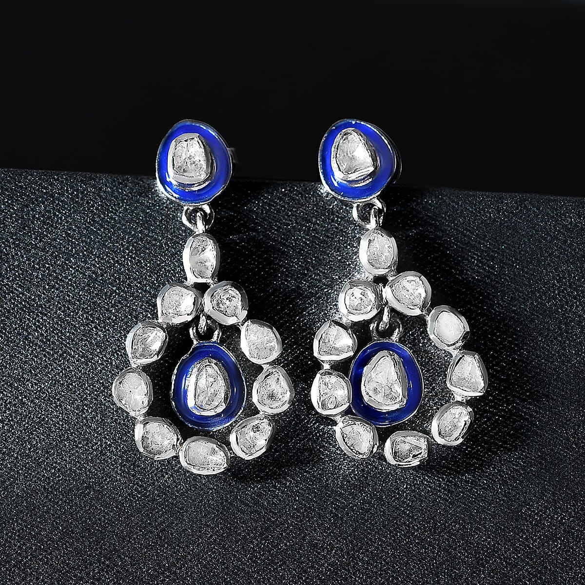 Artistry Polki Collection Polki Diamond & Enameled Earrings in Platinum Over Sterling Silver 1.50 ctw image number 1