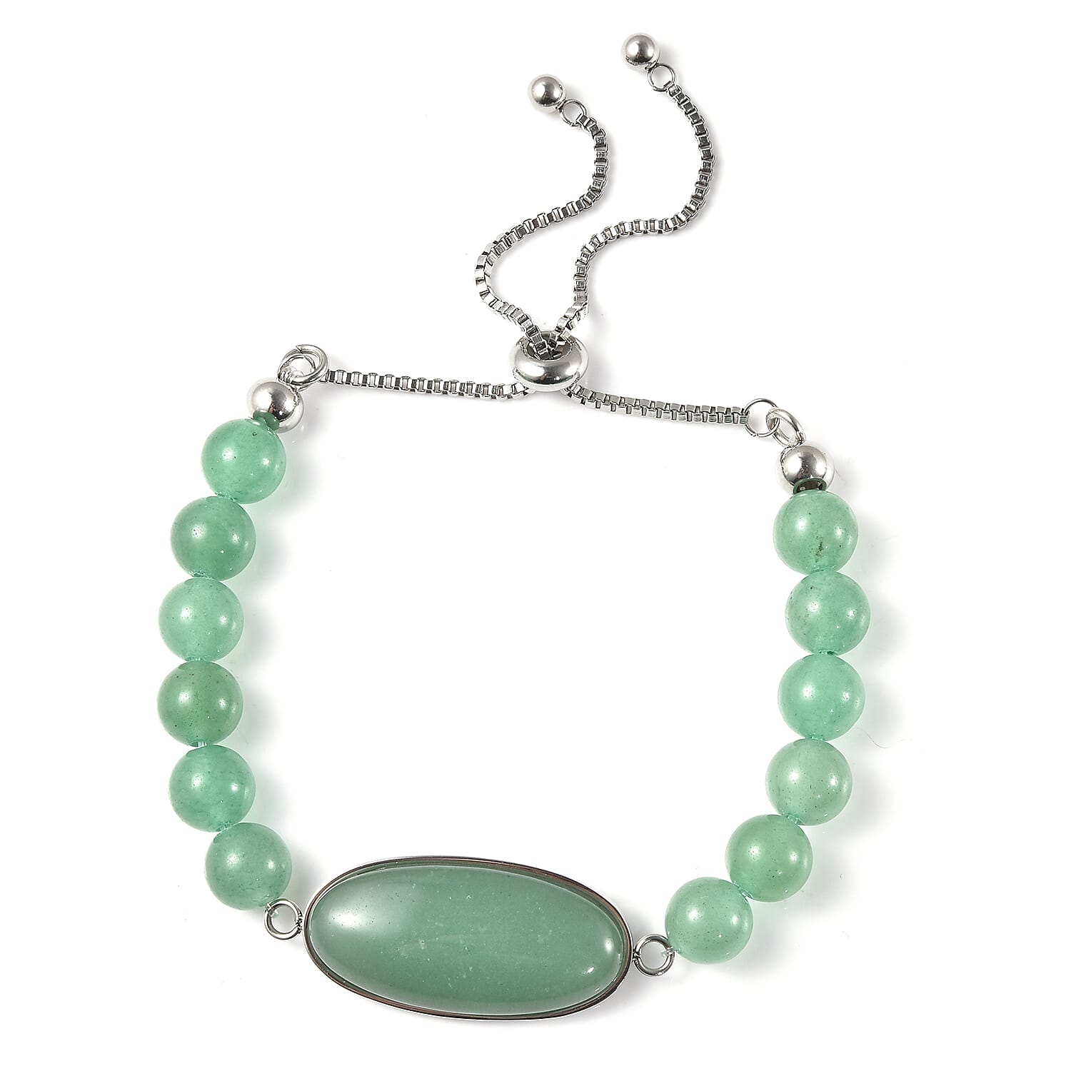 Green Aventurine Bolo Bracelet in Stainless Steel 62.90 ctw