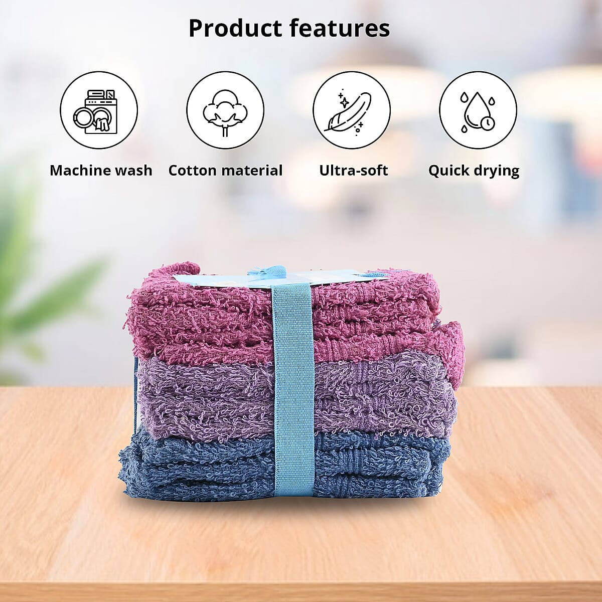 Northpoint Pack of 12 Wash Clothes in Lilac, Purple, Blue Color, Basic Cleaning Clothes, Washable And Reusable Wash Clothes image number 1