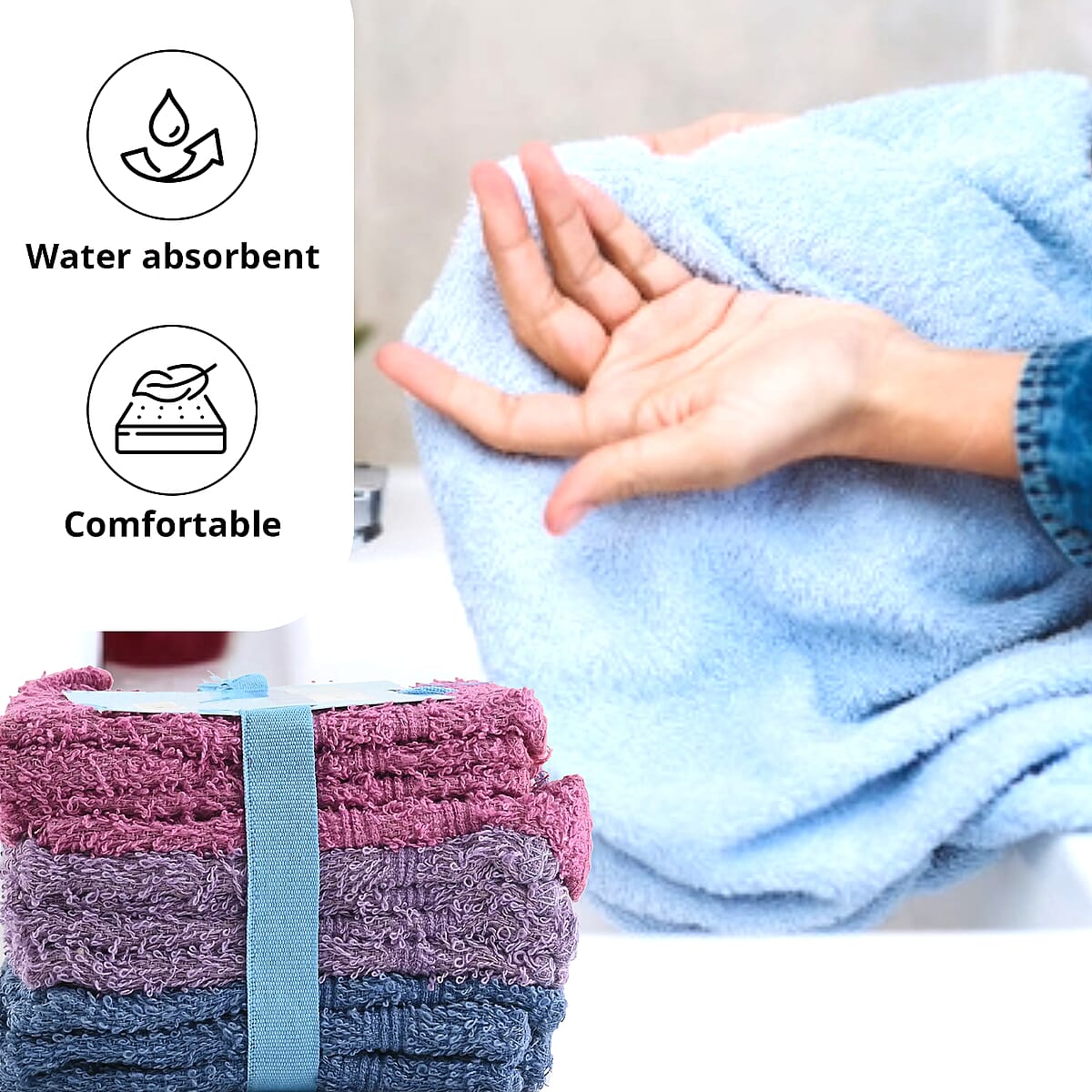 Northpoint Pack of 12 Wash Clothes in Lilac, Purple, Blue Color, Basic Cleaning Clothes, Washable And Reusable Wash Clothes image number 2