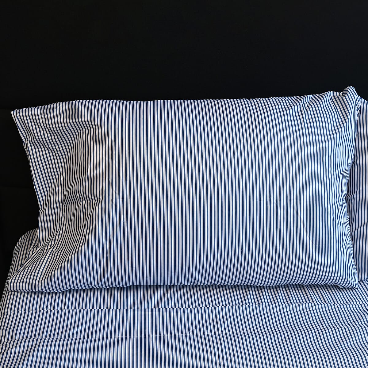 ALL SOULS Striped Denim 4 pc 100% Microfiber Sheet Set with 15 deep pocket - Twin image number 1