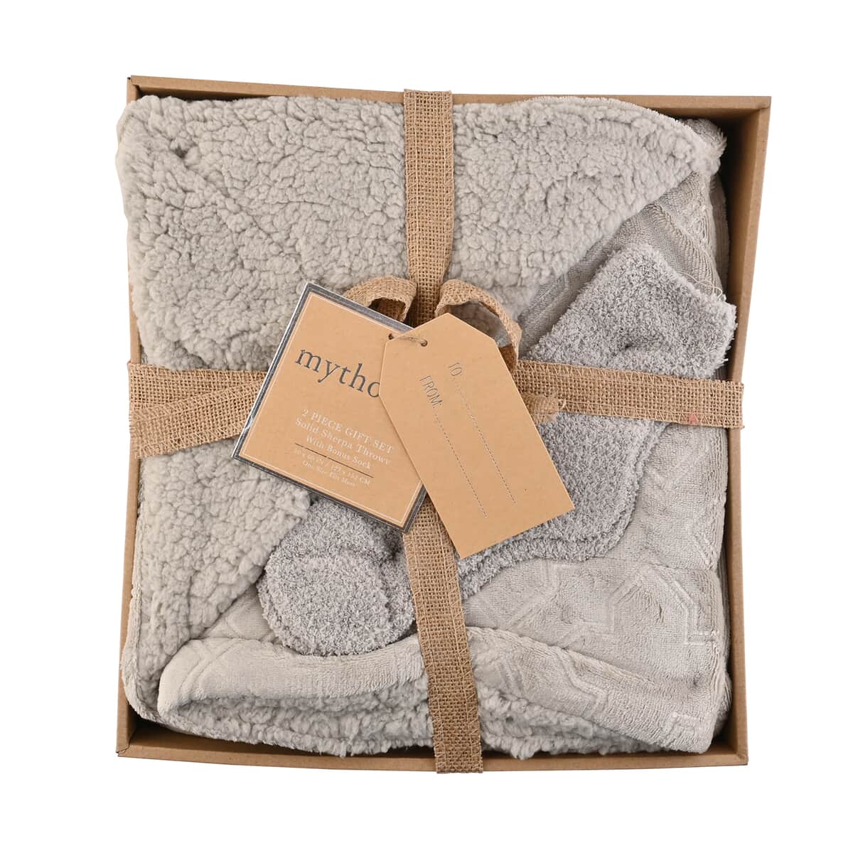 ARDOUR 2pc Gift Set Beige Sherpa Throw with Bonus Socks Set (One Size Fits Most) image number 2
