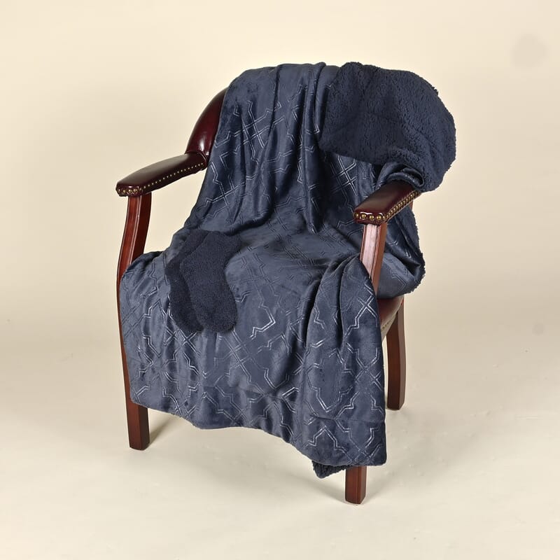 ARDOUR 2pc Gift Set Navy Blue Sherpa Throw with Bonus Socks Set  (One Size Fits Most)