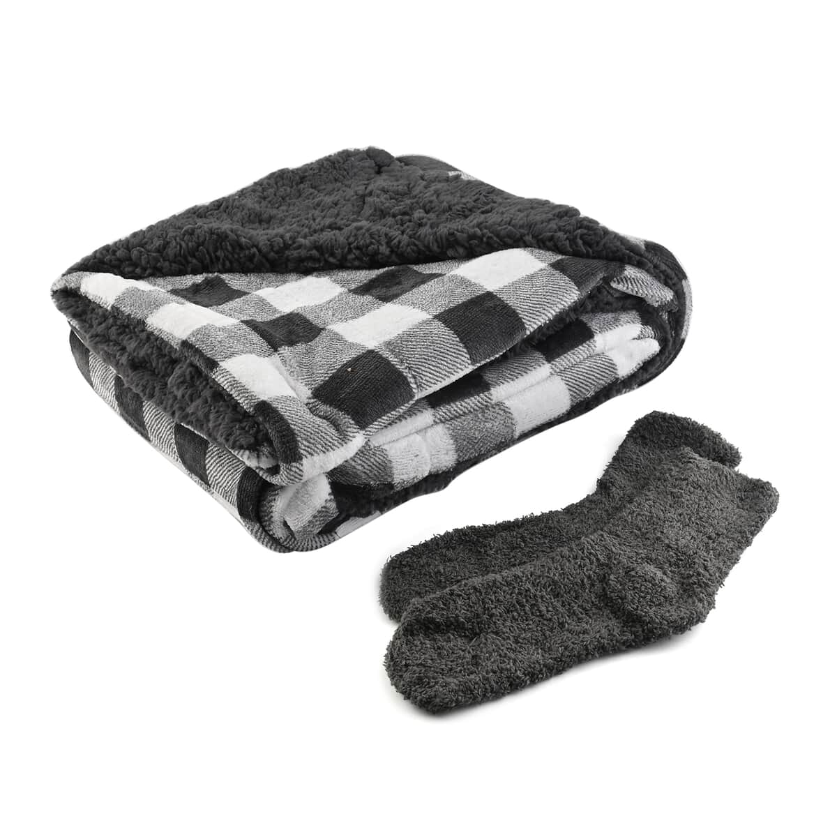 Gray Checker Berber Throw and Socks Set (50"x60") image number 0