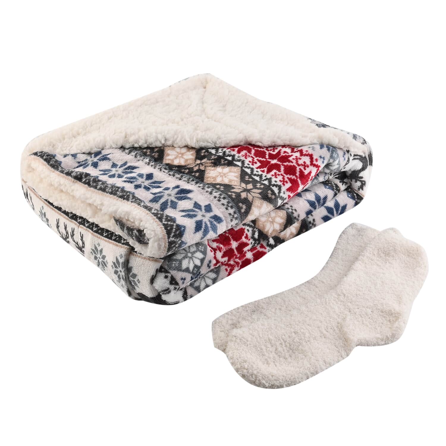 Buy ARDOUR 2pc Gift Set Multi Color Sherpa Throw with Bonus Socks