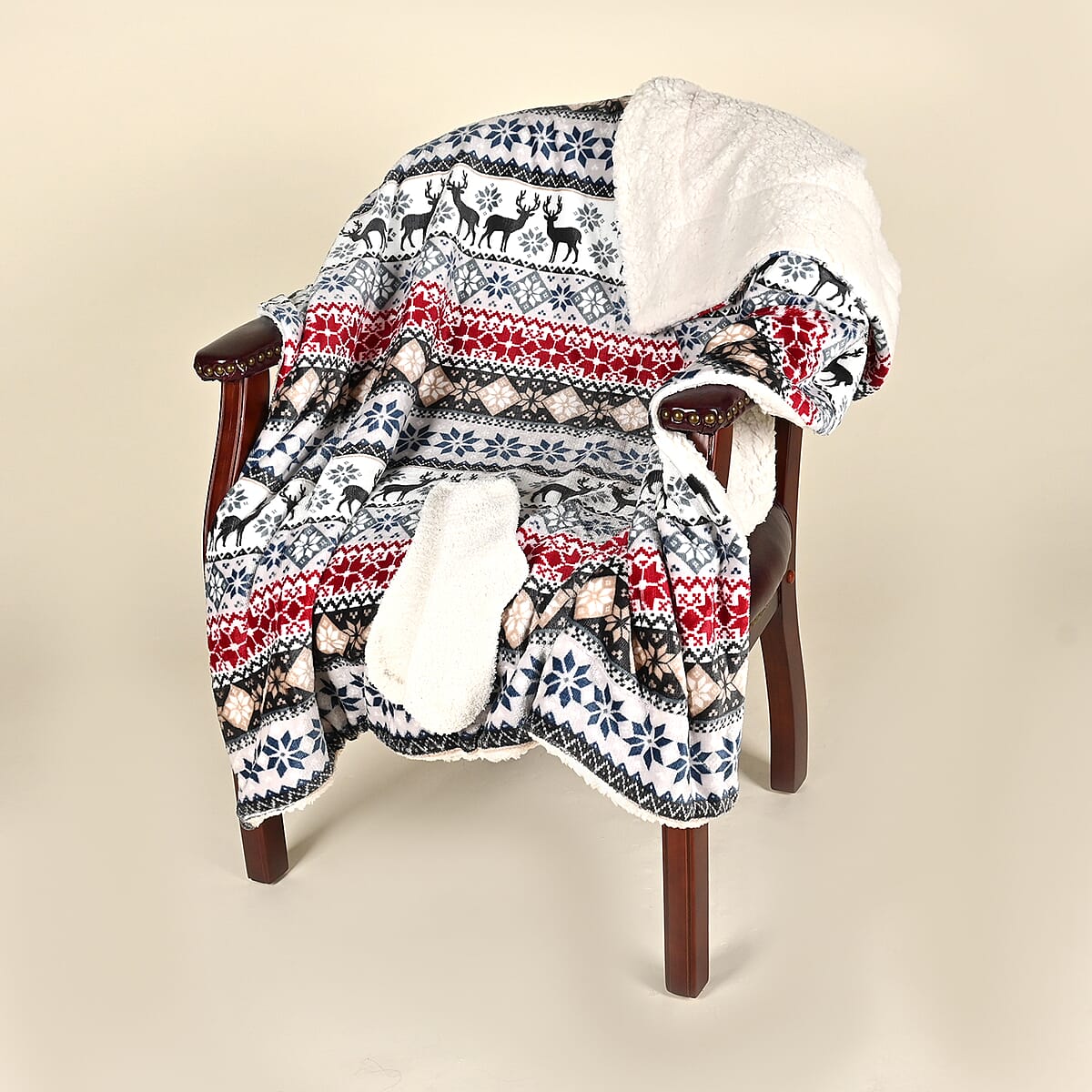 ARDOUR 2pc Gift Set Multi Color Sherpa Throw with Bonus Socks Set (One Size Fits Most) image number 1