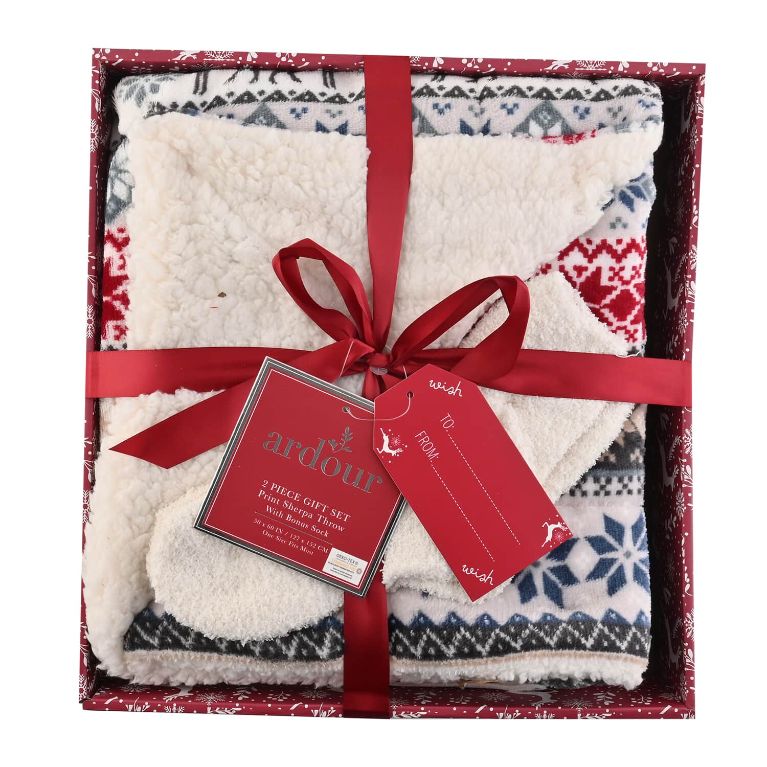 Buy ARDOUR 2pc Gift Set Multi Color Sherpa Throw with Bonus Socks