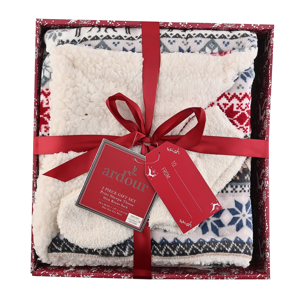 ARDOUR 2pc Gift Set Multi Color Sherpa Throw with Bonus Socks Set (One Size Fits Most) image number 3