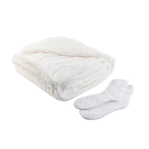 ARDOUR 2pc Gift Set White Sherpa Throw with Bonus Socks Set  (One Size Fits Most)