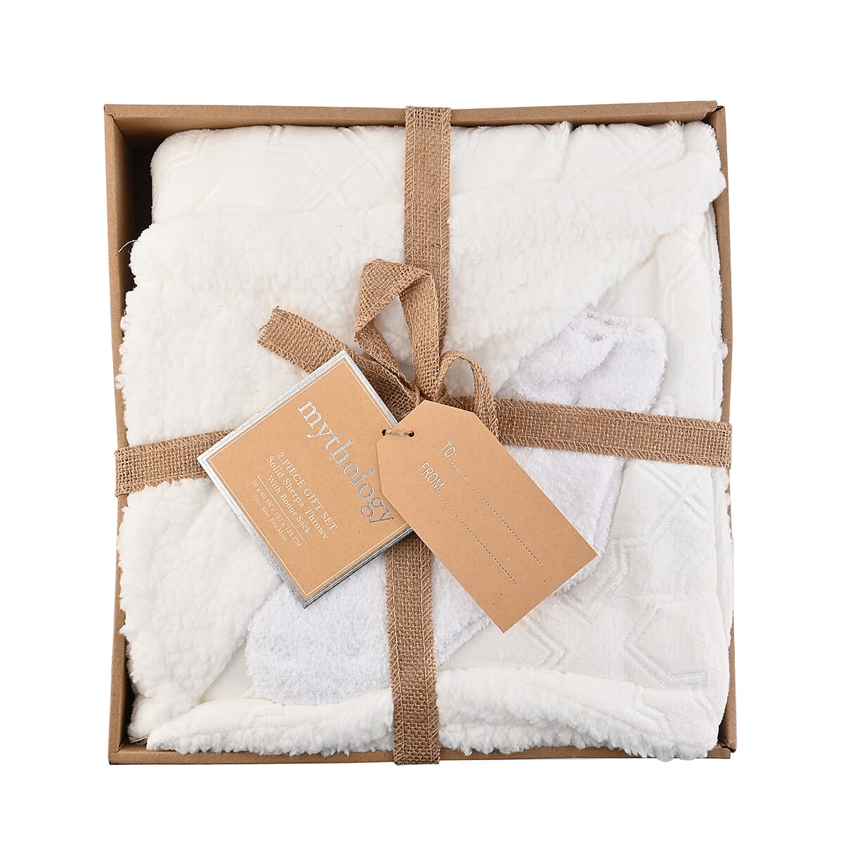 Closeout ARDOUR 2pc Gift Set White Sherpa Throw with Bonus Socks Set (One Size Fits Most) image number 2