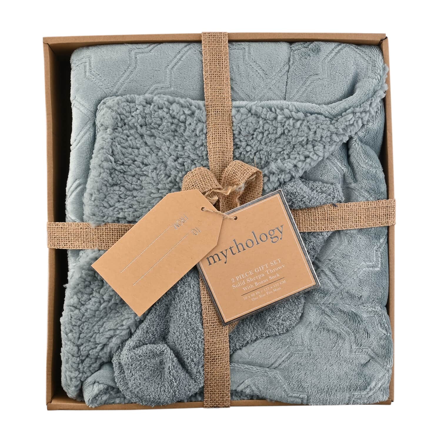 ARDOUR 2pc Gift Set Slate Sherpa Throw with Bonus Socks Set One Size Fits Most