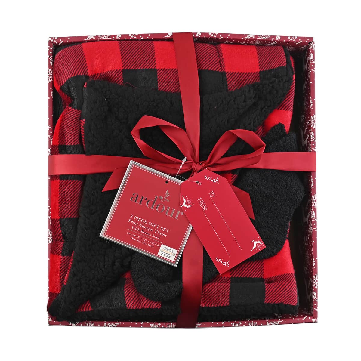 ARDOUR 2pc Gift Set Red Checker Sherpa Throw with Bonus Socks Set  (One Size Fits Most) image number 2