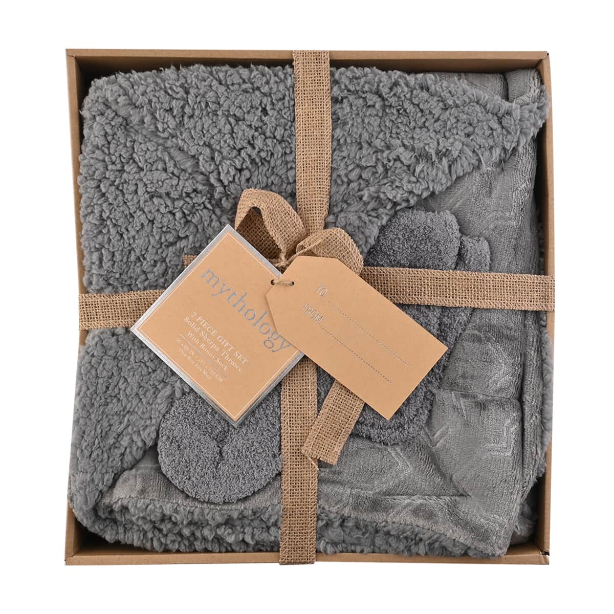 ARDOUR 2pc Gift Set Gray Sherpa Throw with Bonus Socks Set (One Size Fits Most) image number 2