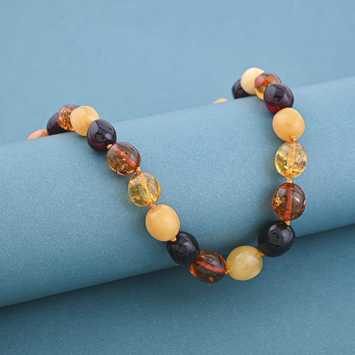 Multi Color Amber Beaded Necklace 26 Inches in Sterling Silver image number 1