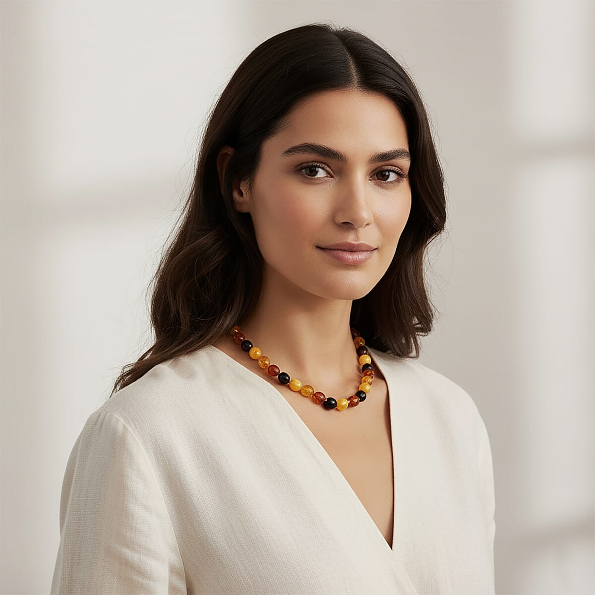 Multi Color Amber Beaded Necklace 26 Inches in Sterling Silver image number 2