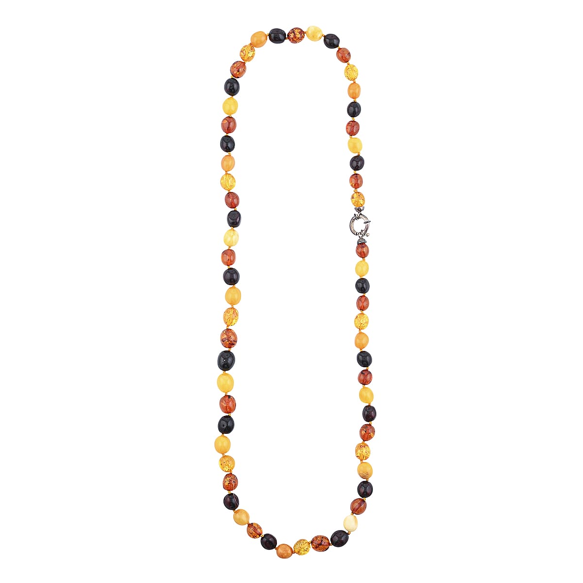 Multi Color Amber Beaded Necklace 26 Inches in Sterling Silver image number 3