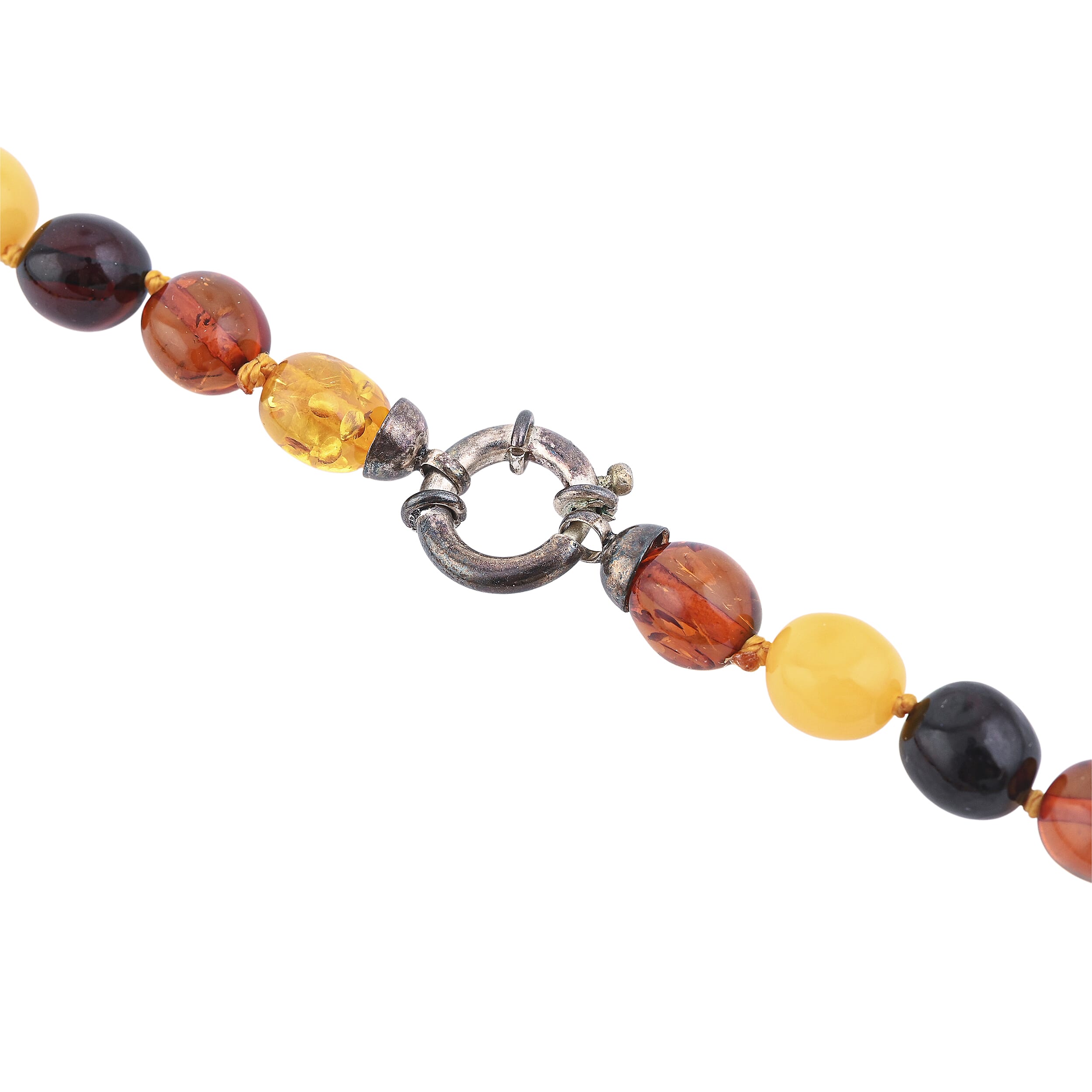 Multi Color Amber Beaded Necklace 26 Inches in Sterling Silver