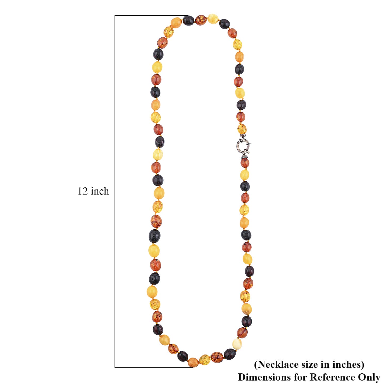 Multi Color Amber Beaded Necklace 26 Inches in Sterling Silver