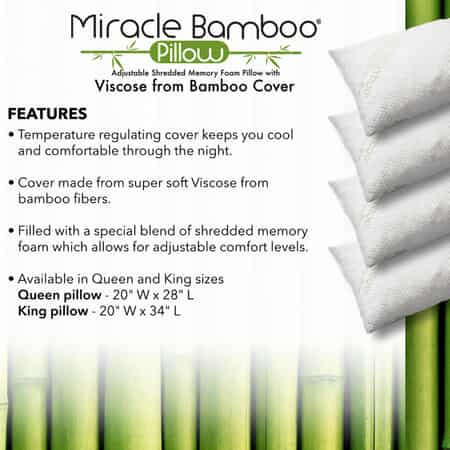 Ontel Miracle Shredded Memory Foam Pillow with Viscose from Bamboo Cover,  Queen, White