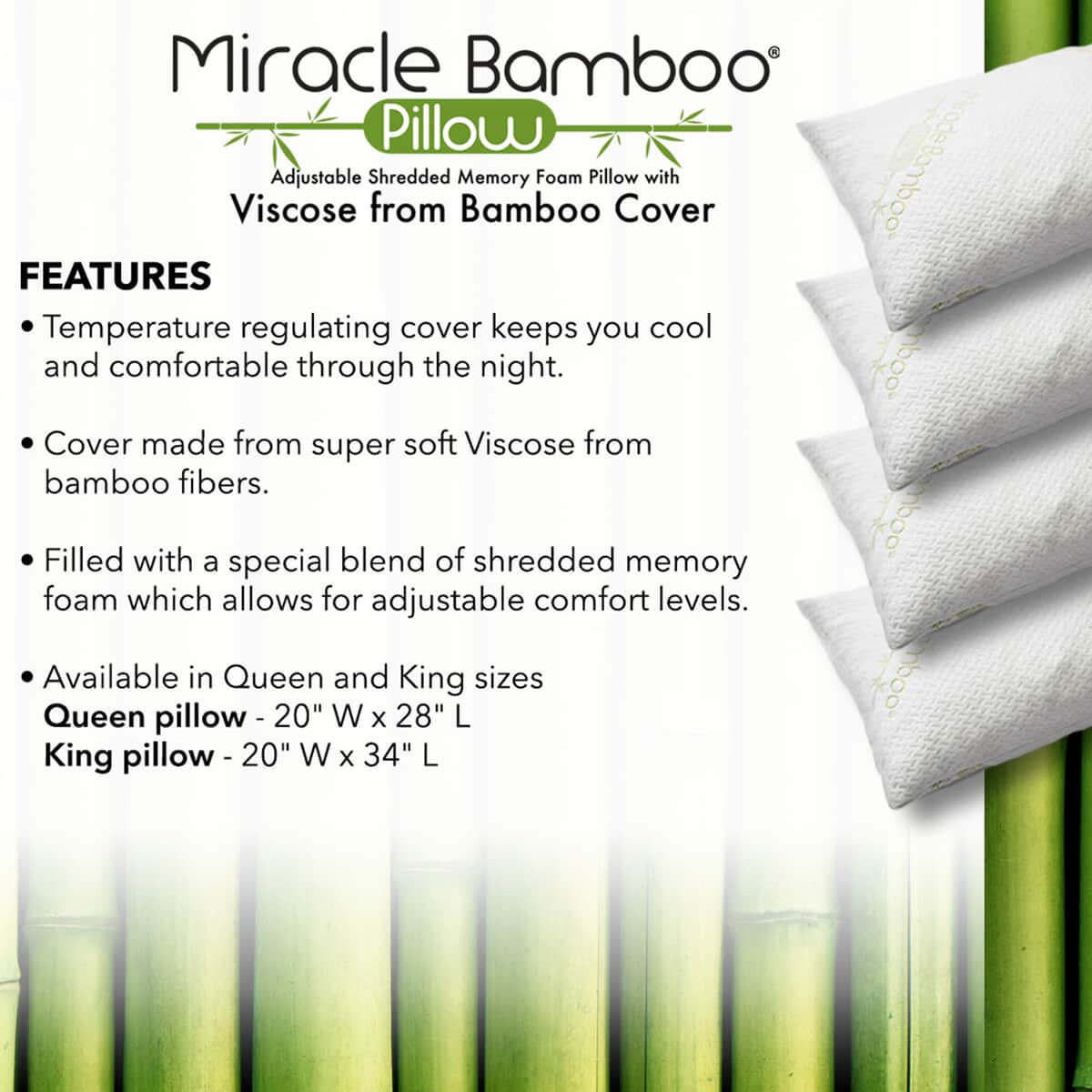 NY Closeout Miracle Bamboo Pillow (20x28) -Queen image number 2