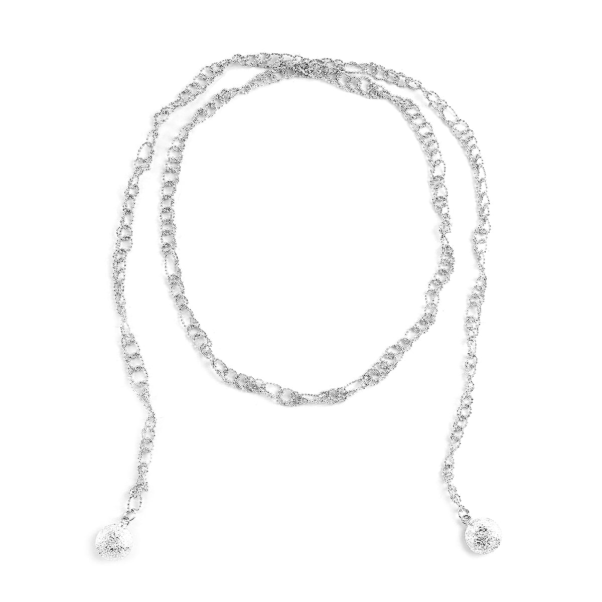 Andante Beaded Chain Scarf Necklace 39 Inches in Silvertone 