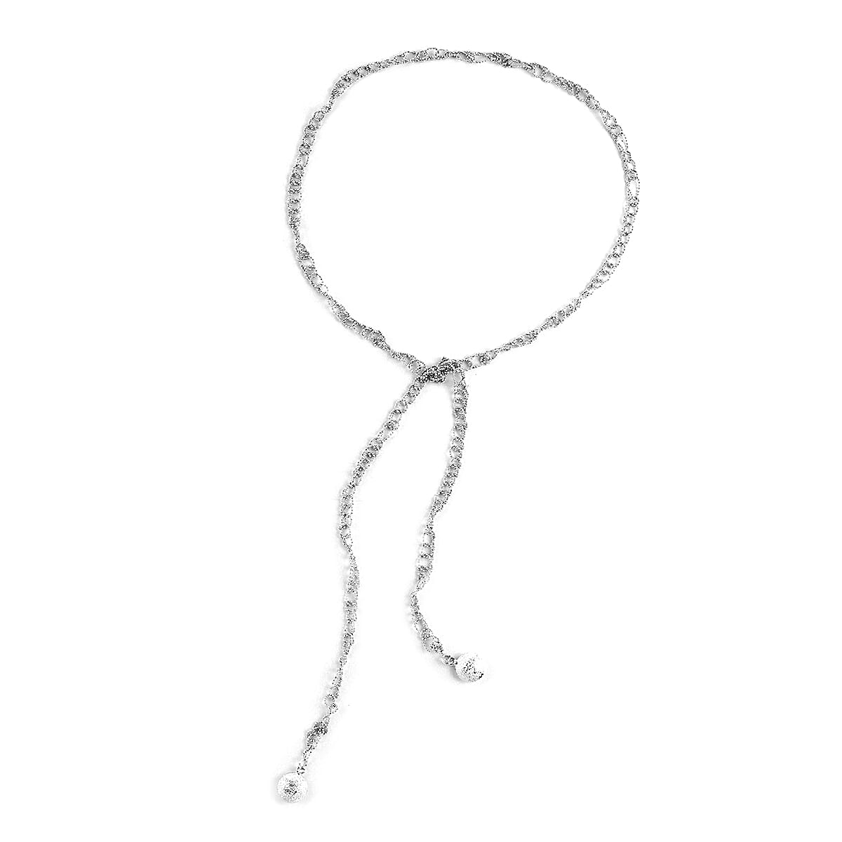 Andante Beaded Chain Scarf Necklace 39 Inches in Silvertone 