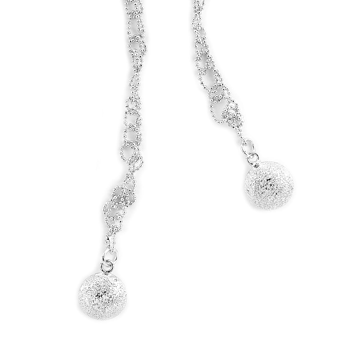 Andante Beaded Chain Scarf Necklace 39 Inches in Silvertone 