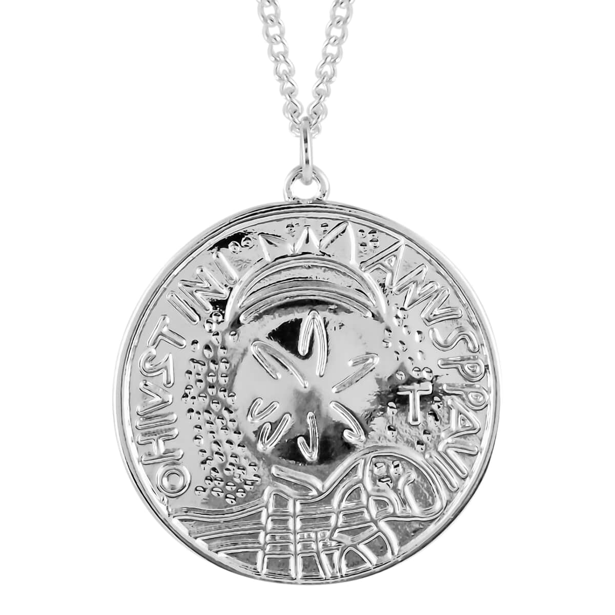 Multi-Layer Lion Shield and Lucky Coin Charms Necklace 18 Inches in Silvertone image number 0