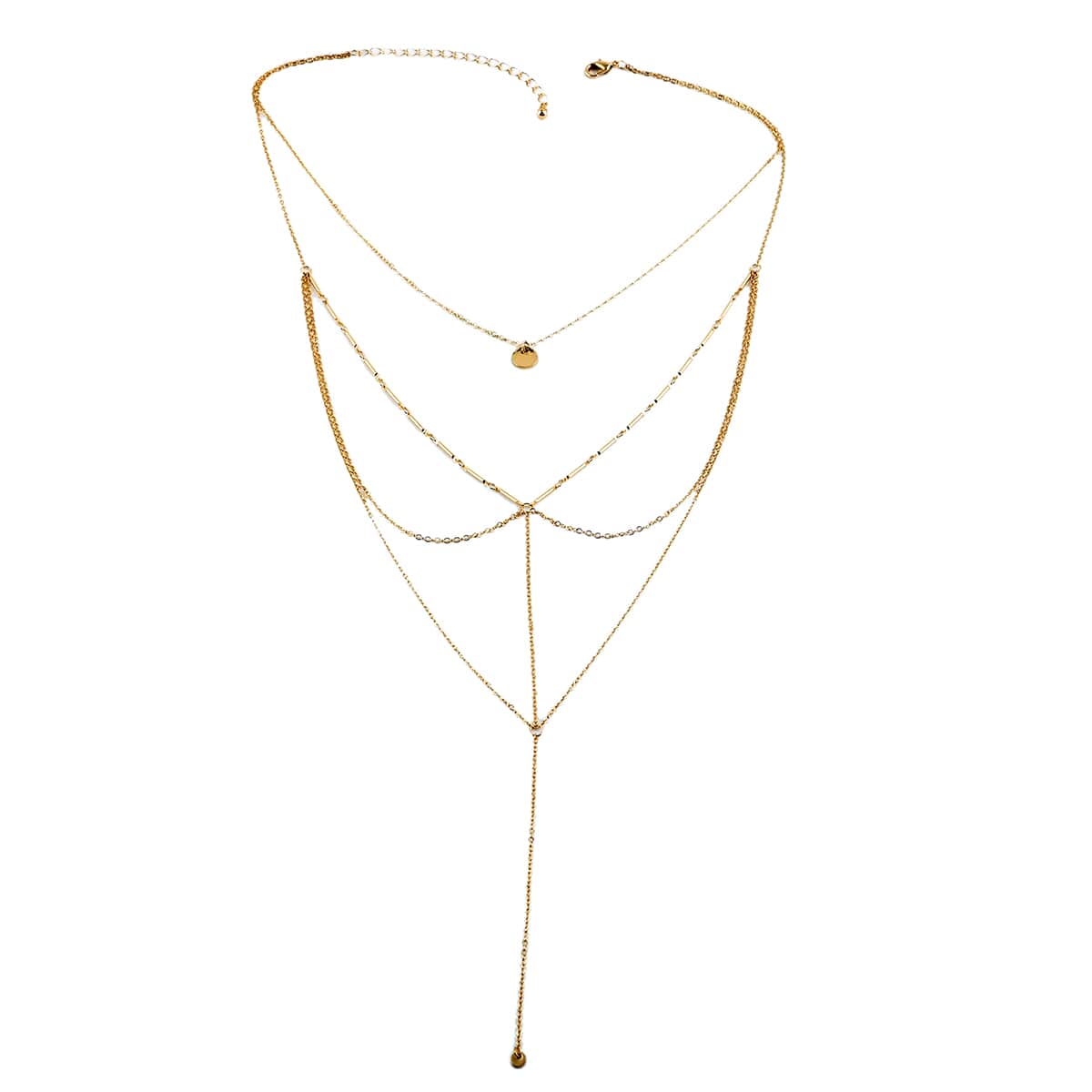 Andante Multi Layer Lariat Necklace 33 Inches in Goldtone image number 1