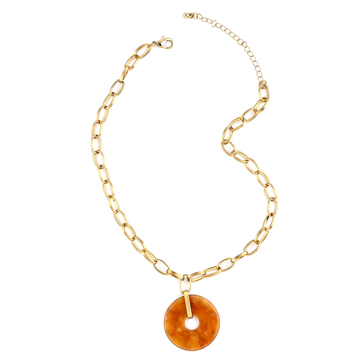 Andante Cable Chain Donut Pendant Necklace with Gold Acrylic Circle (20 Inches) in Goldtone image number 1