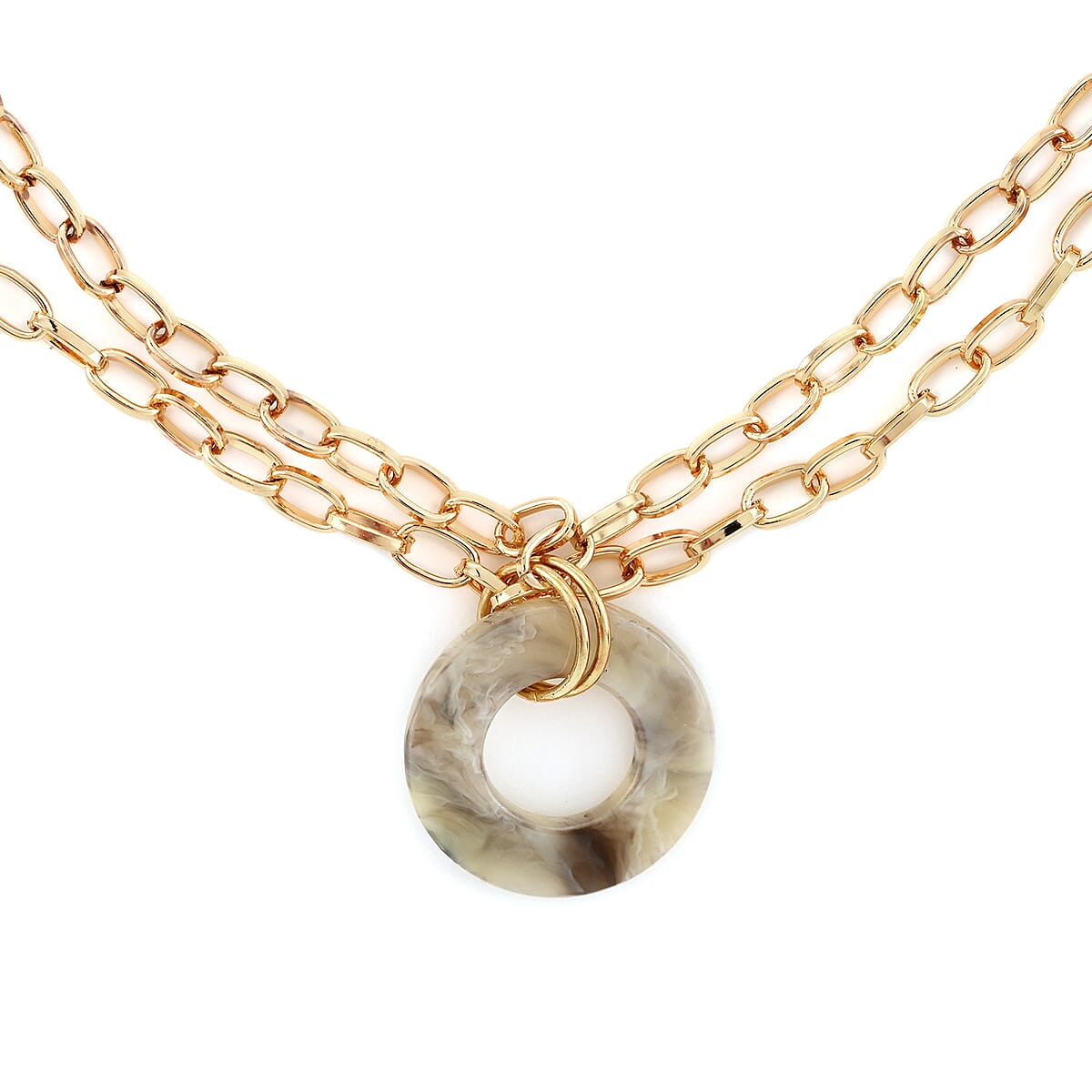 Andante Cable Chain Necklace with Acrylic Beige Circle 18 Inches in Goldtone image number 1