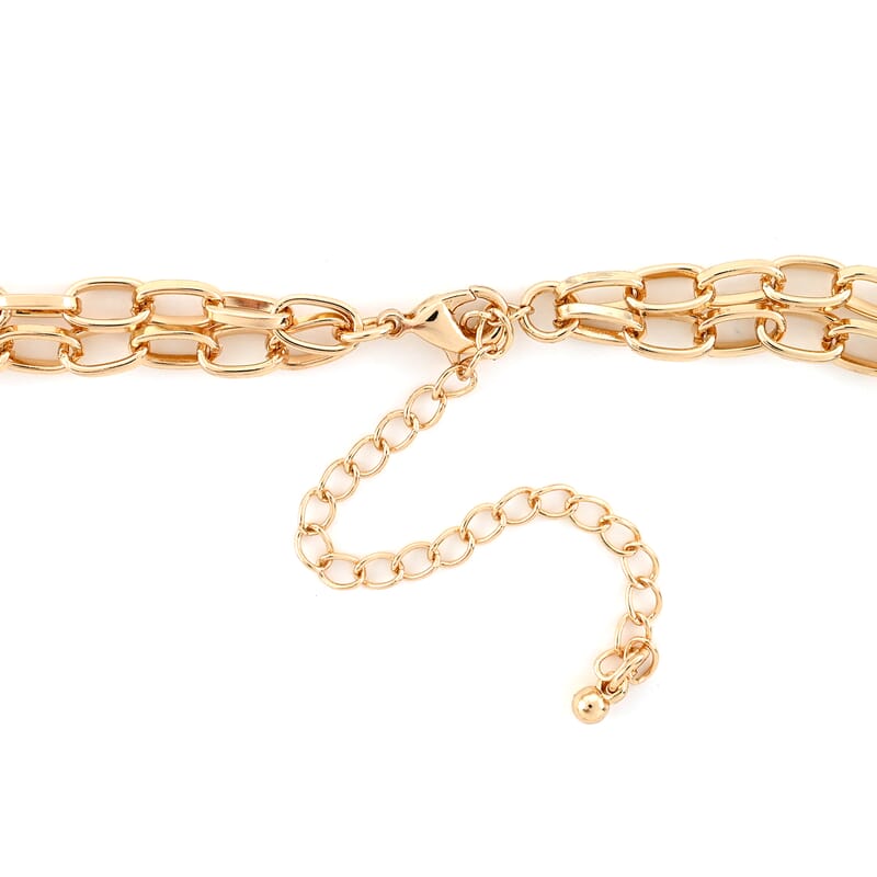 Andante Cable Chain Necklace with Acrylic Beige Circle 18 Inches in Goldtone