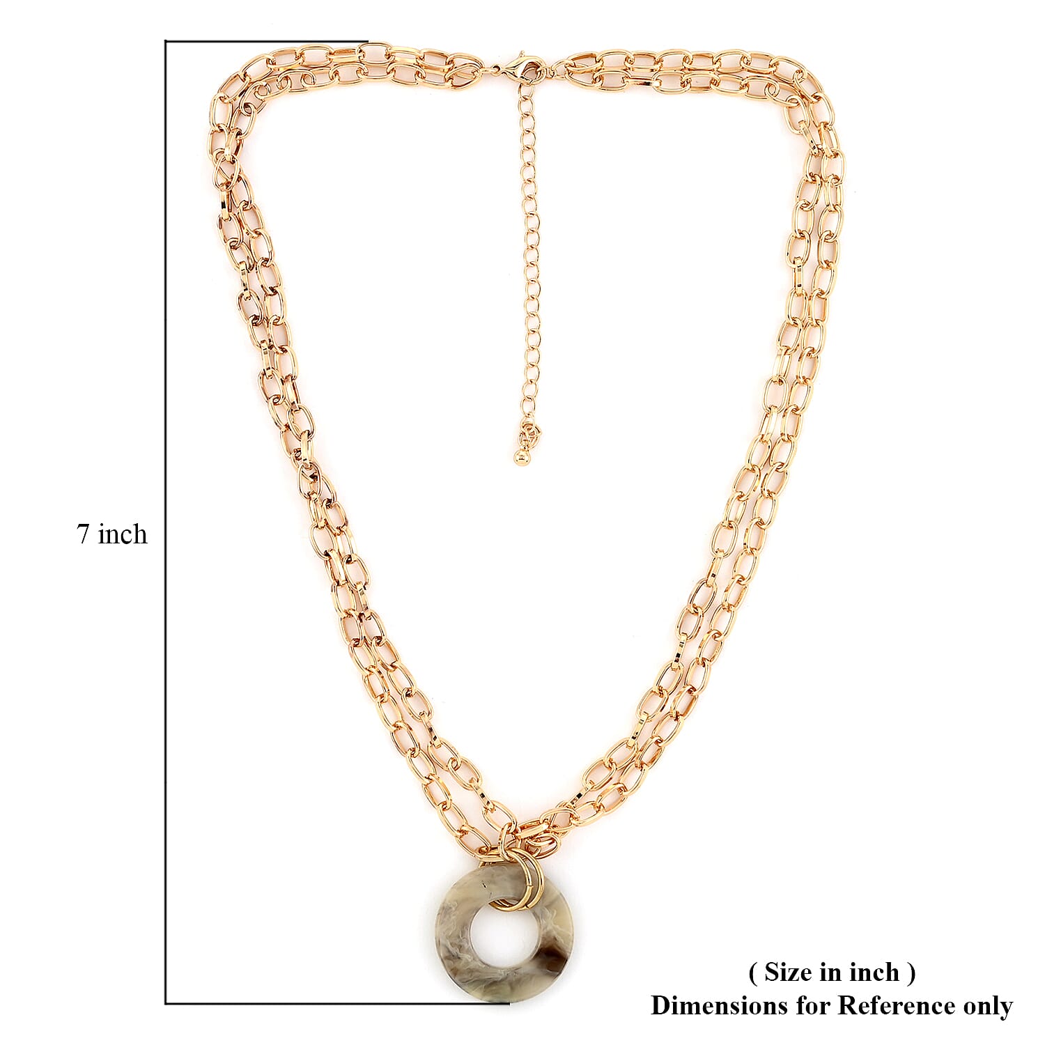 Andante Cable Chain Necklace with Acrylic Beige Circle 18 Inches in Goldtone